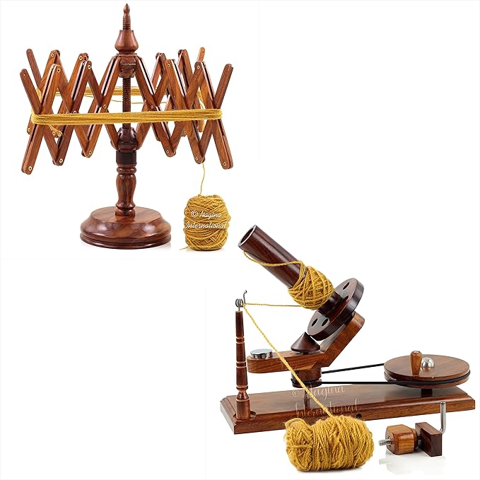 Nagina International Wooden Handcrafted Heavy Duty Wooden Yarn Ball Winder - Premium Crafted Knitting Crocheting Accessories & Combo Set - Table Top Yarn Swift (Rosewood)