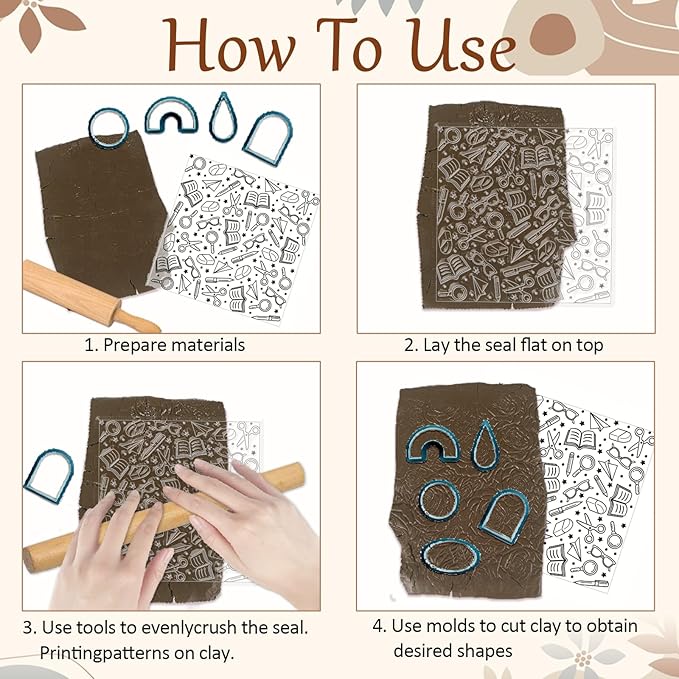CHGCRAFT School Elements Polymer Clay Texture Sheets Seamless Pattern Books Silicone Texture Mat Modeling Pattern Pad for Jewelry and Clay Earrings Tools, 5.5x5.5 inch
