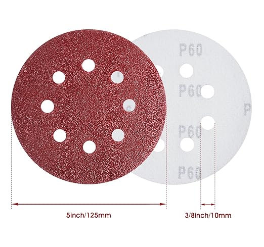 S SATC 5 Inch 8 Hole Hook and Loop Sanding Discs 60 Grit Random Orbit Sandpaper, 150 Pack