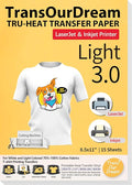 TransOurDream Tru-Heat Transfer Paper for T Shirts (Light 3.0, 15 Sheets, 8.5x11") Printable HTV Heat Transfer Vinyl for Inkjet & Laser Printer Iron on Transfers for Light Fabrics (TRANS-L3-15-3)
