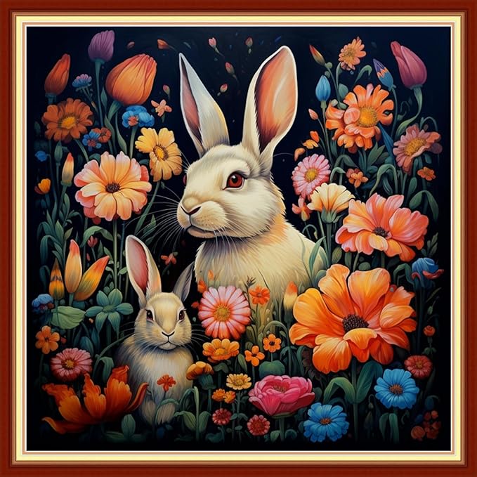 Stamped Cross Stitch Kits - Beach Night Landscape Counted Cross Stitch Kits for Beginners Adults Needlepoint Cross-Stitch Patterns-Lucky Rabbit 18x18 inchs