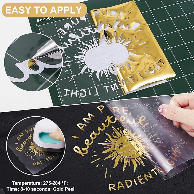 VINYL FROG Metallic Foil HTV Vinyl Roll 12" x12ft Gold Chrome Heat Transfer Vinyl Iron on Vinyl Easy to Cut & Weed DIY Heat Press Design for T-Shirts