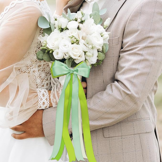 1-1/2 Inch Green Satin Ribbons for Crafts, 6 Rolls Single-Faced Green Assorted Ribbons for Gift Wrapping Flower Bouquet Wedding Invitations Bridal Shower Hair Bows Garland Party Decor