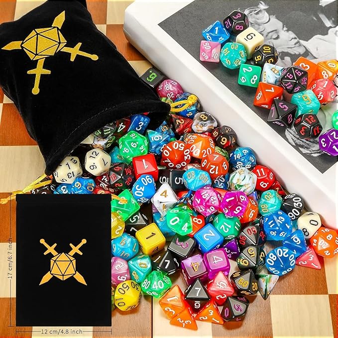 Yilloog Compatible with Dice Sets Bulk Polyhedral Dice with Drawstring Bag Multi Role Playing Table Game D4 D6 D8 D10 D% D12 D20(1001 Pcs,Mixed Style)