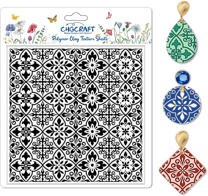 CHGCRAFT Mandala Pattern Polymer Clay Texture Sheet Retro Tile Pattern Silicone Texture Mat for Polymer Clay Making Earrings Jewelry DIY Crafts 5.5 × 5.5 Inch