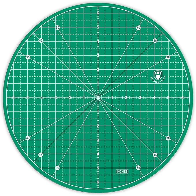 Headley Tools 13"x13" Round Rotating Cutting Mat, Self Healing Mat with 360-Degree Rotation & Anti-Slip Base, Sewing Board Cutting Mat Perfect for Fabric Quilting Leather Hobby Project, Green