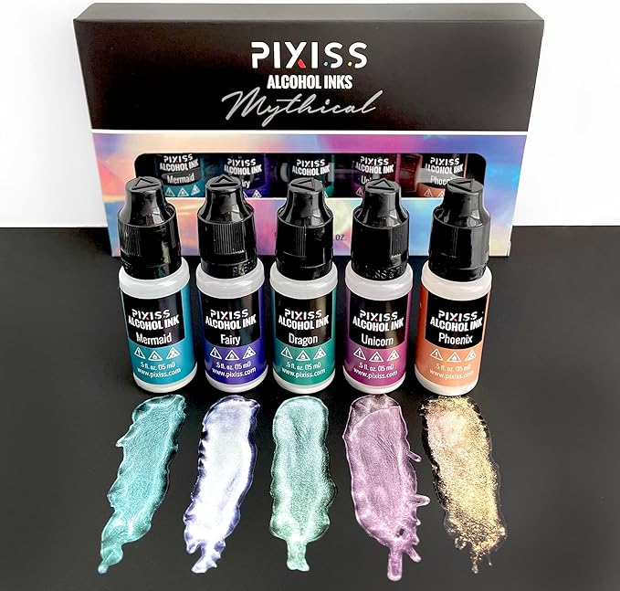 Pixiss Iridescent Color Changing Alcohol Ink Set - 5 Shades of Alcohol Ink for Epoxy Resin Supplies, Yupo Paper, Tumblers, Coasters - Resin Colorant for Epoxy Resin and Resin Art Supplies
