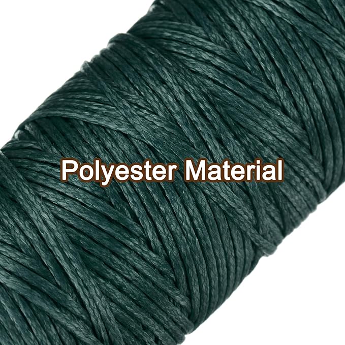 uxcell Leather Sewing Waxed Thread, 55 Yards / 50m 0.8mm 150D Flat Polyester All-Purpose Threads for Leather Crafts, Bookbinding, Dark Green