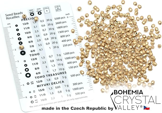 0.88oz (600+ pcs) Faceted Fire Polished Pressed Czech Glass Beads 3mm (0.12in), Aztec Pale Gold - 01710