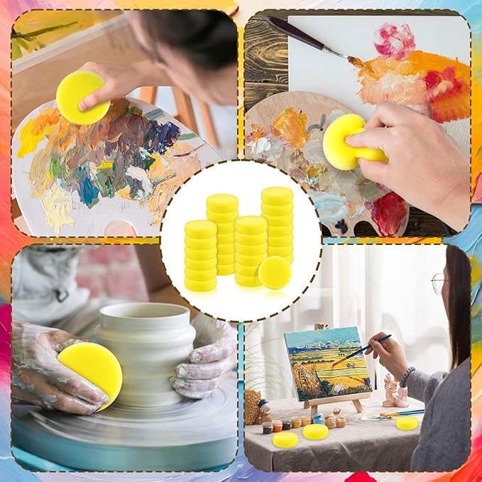 27 Pack Round Painting Sponge, 2.9 Inch Pottery Sponges, Yellow Synthetic Artist Sponges, Clay Sponge for Art Crafts, Pottery Making, Ceramic Decoration, DIY Projects and Daily Use
