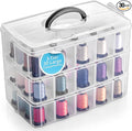 Bins & Things 3-Tier Stackable Storage Container - 30 Adjustable Slots Thread and Bead Organizer - Craft Box for Spools, Bobbins, Jewelry, Sewing, Art Supplies - Large, Clear