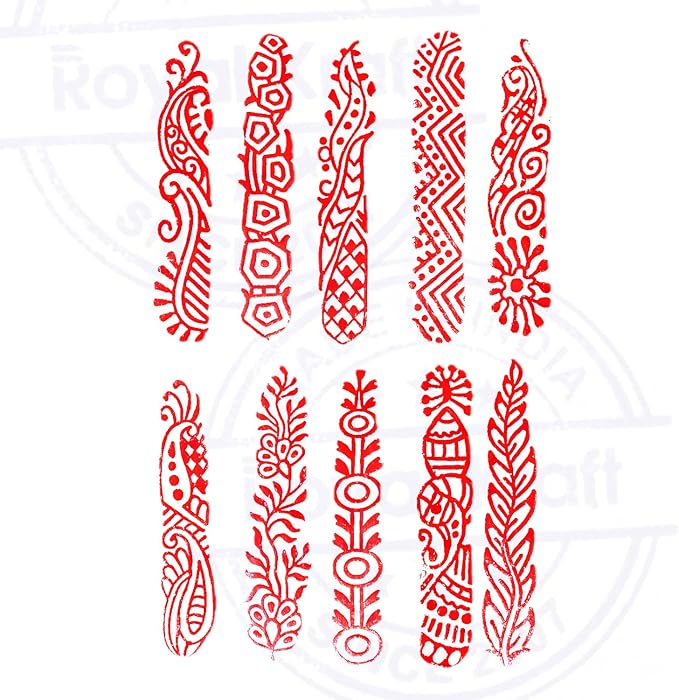 Royal Kraft Textile Wooden Blocks Innovative Border Design Printing Stamps (Set of 10) Htag2160