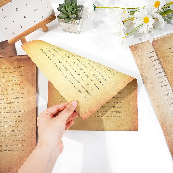 48 Sheets Vintage A4 Double-Sided Printing Paper for Journals Scrapbooking - 100GSM Antique Parchment Aged Paper, Compatible with Inkjet & Laser Printers, Perfect for Crafting, Letters & Art Projects