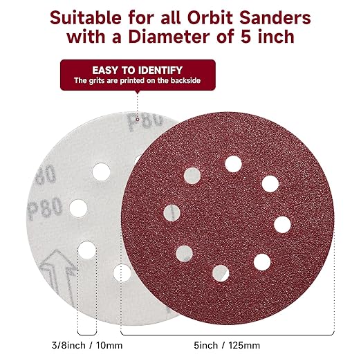 100 PCS 5 Inch Sanding Discs 800 Grit, Round Hook and Loop Sandpaper for Random Orbital Sander