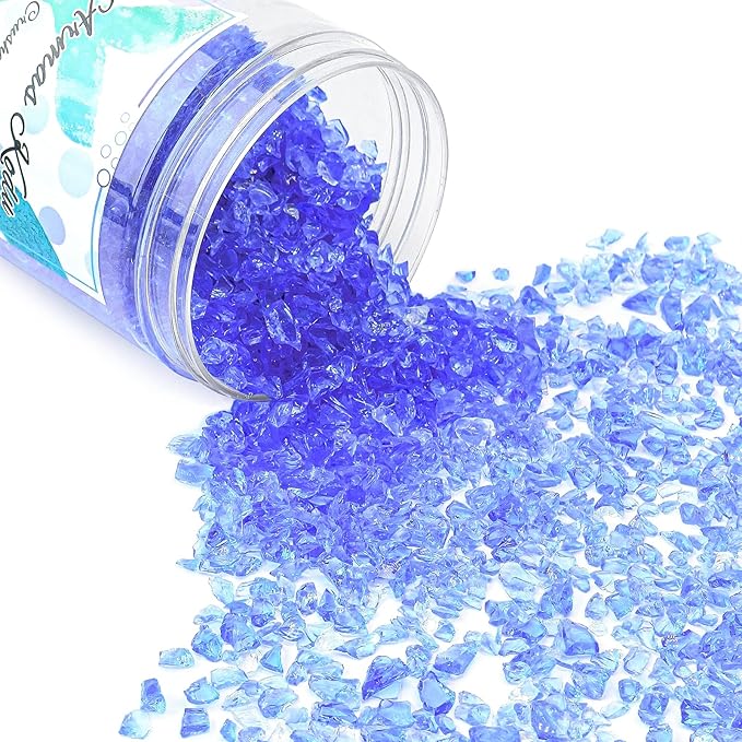 Crushed Glass for Resin Art - 3-6mm Light Blue, 1.5lb | Broken Glass Pieces for Crafts, Vase Filler & Fire Pit Media | Decorative Stones