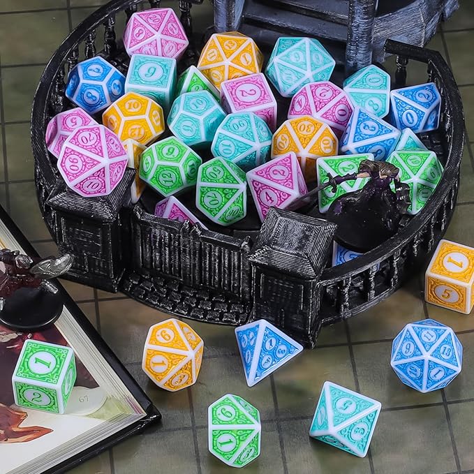 CiaraQ DND Dice with 5 Pouches, 5 Sets of Retro Polyhedral Dice for MTG D&D Board Games, 35 Pieces Role Playing Dice