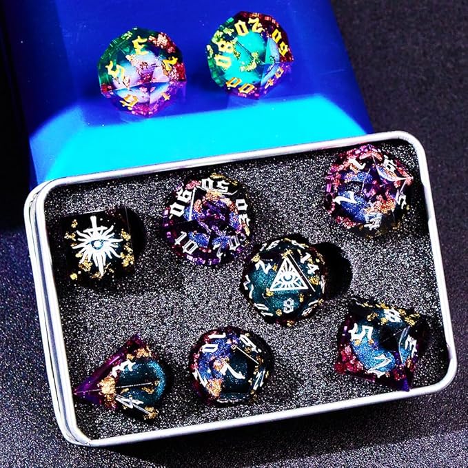 Black Eye of Mystery Liquid Core DND Dice Set – Unique Resin Dice Set for Dungeons & Dragons – Third Eye Dice Set for D&D Gifts
