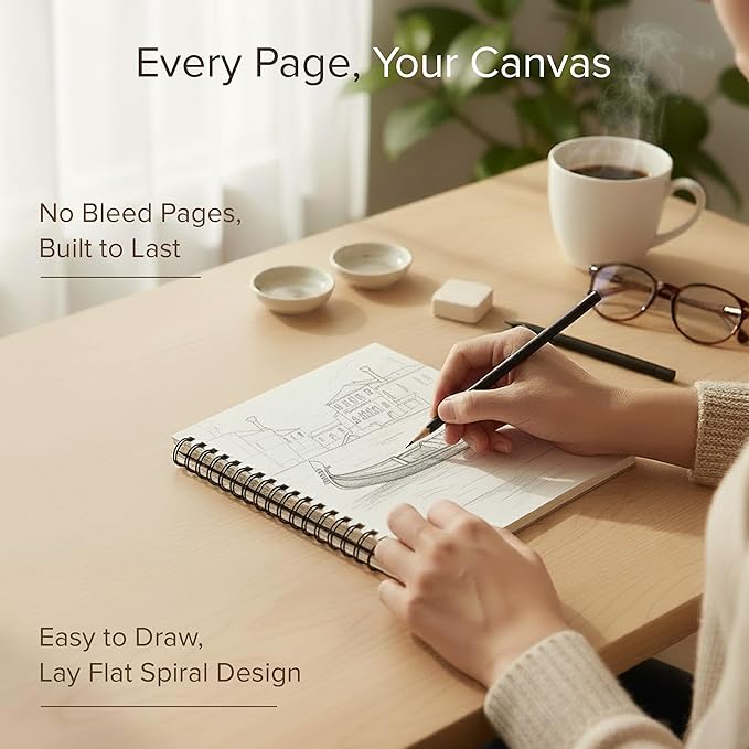 Artist’s Sketchbook Hardcover – 200GSM Very Thick Paper – Spiral Sketch Book for Drawing and Mixed Media – Sketch Pad, Art Book - 5.8 x 8.5, 40 Sheets / 80 Pages