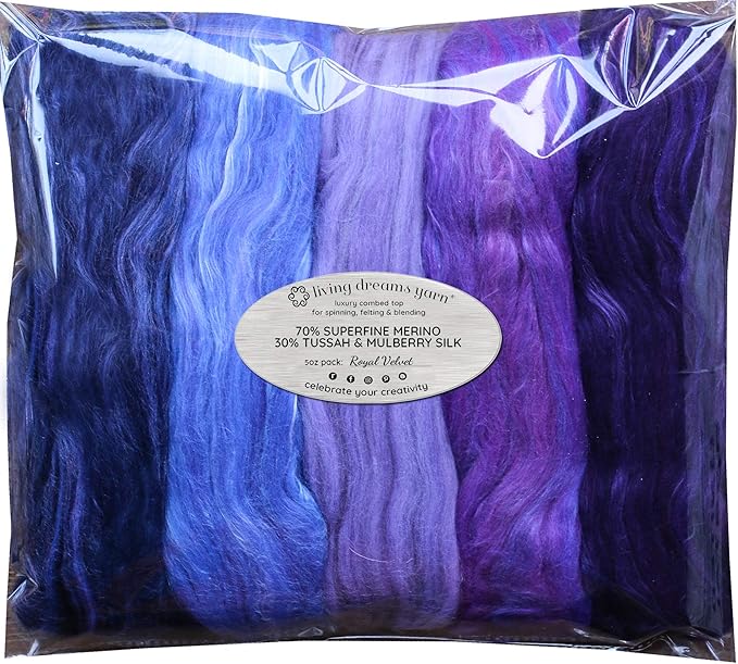 Merino Silk Luxe Tonal Designer Blend. Superfine Merino, Mulberry, Tussah Silk. Top Roving for Spinning or Felting. Royal Velvet 5oz