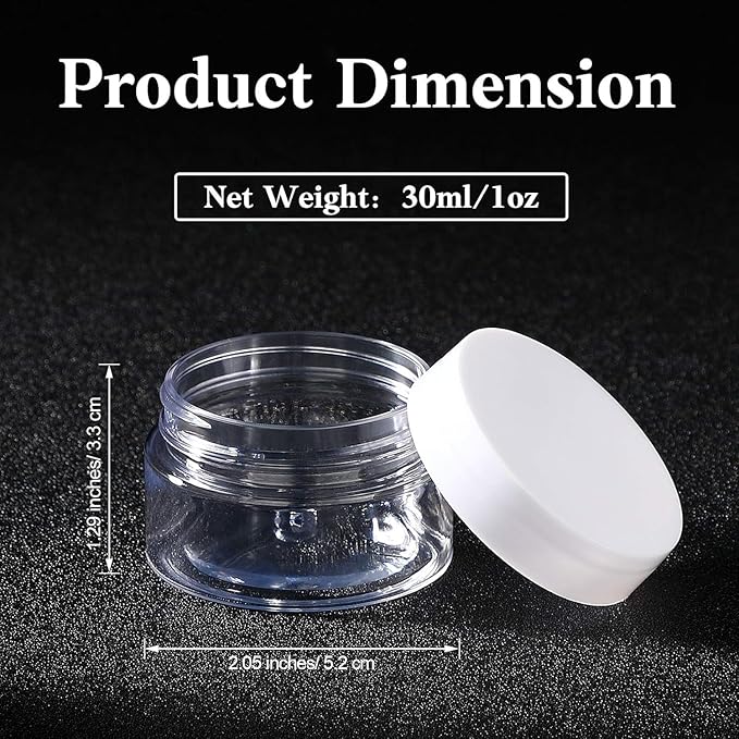 SATINIOR 12 Pack 1 oz Plastic Container Jars with Lids Round Clear Travel Cosmetic Container Slime Jars for Toiletries, Lotion, Cream, Ointments, Makeup, Rhinestone, Samples, Kitchen Storage(White)