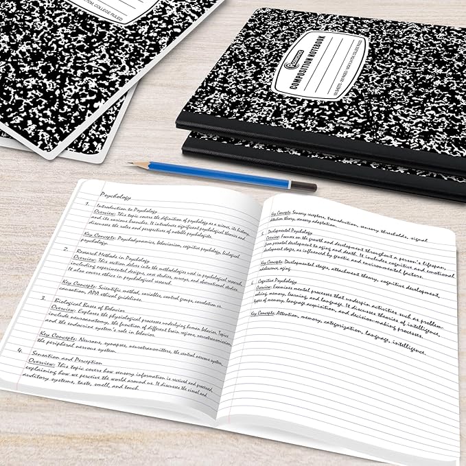 Rosmonde 50 Pack Bulk Composition Notebooks College Ruled, 200 Pages (100 Sheets), 9-3/4 x 7-1/2, Black Marble Hard Cover, Bulk School Supplies, Bulk Notebooks for School, Bulk College Ruled Notebook
