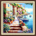 Findvoor Counted Cross Stitch Kits for Adults Full Range of Cross Stitching Embroidery Unprinted Pattern for Beginners, 11CT Needlepoint Kit Patterns Embroidery Kits-Seaside Scenery 18x18 inch