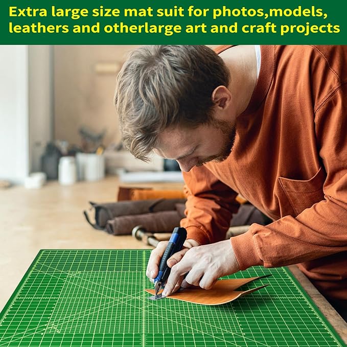 Extra Large 36" x 48" Self Healing Sewing Mat, WerkWise Rotary Cutting Mat, Double Sided 5-Ply 36x48 Inch Board for Quilting, Fabric, & Crafts, Designed for Use with Rotary Cutters (Green & Black)