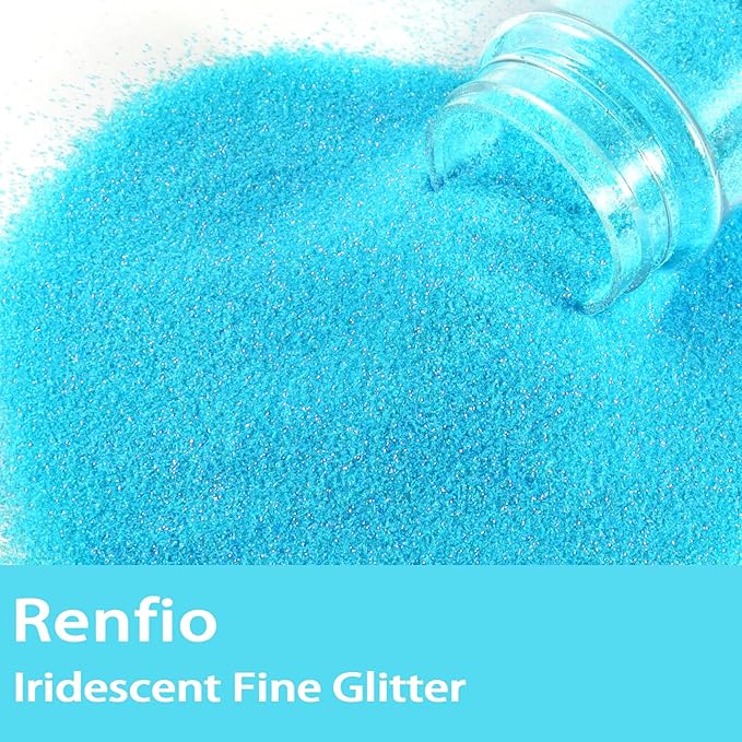 Renfio Iridescent Ultra Fine Glitter Powder Resin Supplies Glitters 1.94 Oz (55g) PET Flake Crafts Sequins 1/128" 0.008" 0.2mm Epoxy Chips Flakes for Tumblers Slime Olympic Decorations - Dream Blue
