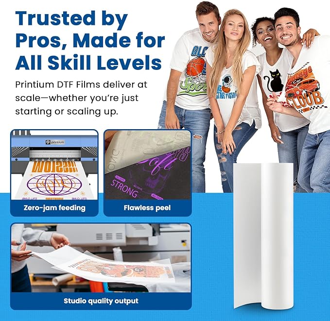 DTF Transfer Film Roll 23.6in x 328ft – Instant Hot & Cold Peel – Double Matte Anti-Static Coating – Premium Heat Transfer Film for Vibrant Colors & Durable Prints – Works with All DTF Printers