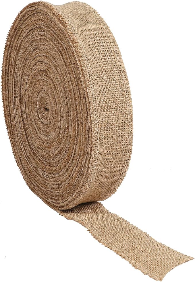 KINJOEK 3 Inch Wide 54 Yards Burlap Ribbon, Natural Jute Fabric Ribbon Crafts Ribbon for Christmas Wedding Gifts Burlap Fabric DIY for Decoration