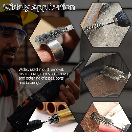 ASNOMY 8Pcs Wire Bore Brush for Drill,5/16"-3/4” Stainless Steel Copper Pipe Cleaner Set for Power Drill Cleaning,Abrasive Drill Wire Brush with 1/4" Hex Shank