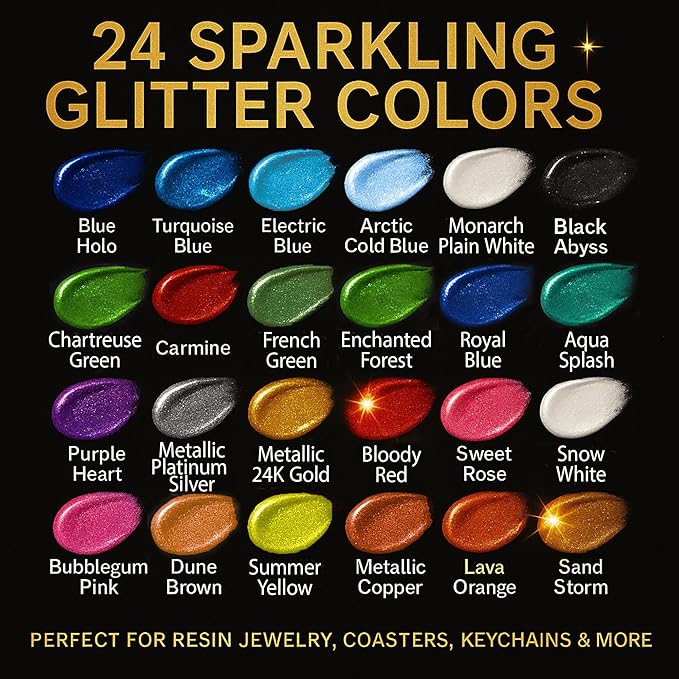 24 Color Pigment Paste for Epoxy Resin Set [ Glitter Series ] – Opaque Epoxy Pigment, Epoxy Dye Paste & High Concentration Mica Powder for Resin Art, Jewelry, Tumblers, Coasters & Crafts
