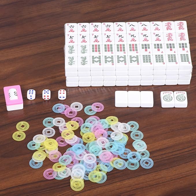 Smartxchoices 166 Tiles Mah Jongg Set American Mahjong, 4 All-in-One Mahjong Racks with Pushers, Mahjongg Game with Soft Velour Blue Bag, Western Mah Jongg Tiles