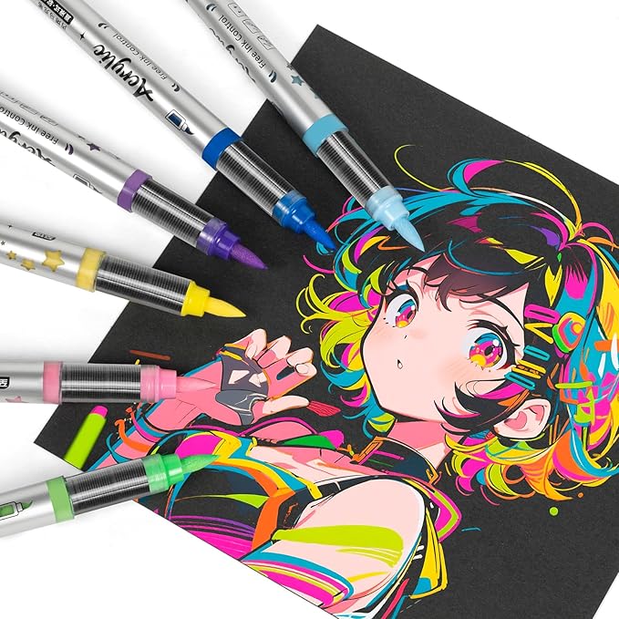 Acrylic Paint Markers Anime Color, 12 Colors Fabric Marker, Auto-Ink Paint Pens Markers, Brush Tip Marker for Rock Painting, Wood Glass Ceramic Canvas Stone DIY Crafts Making Art Supplies