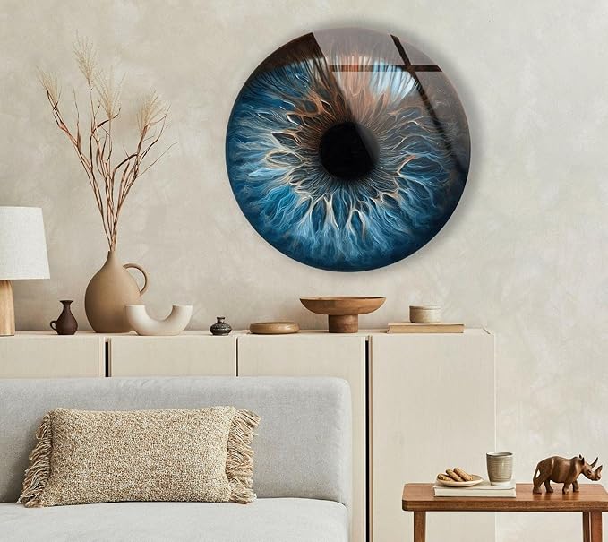 My Photostation.com 27.5''(70cm) Diameter Eye Round Blue Glass Wall Art Tempered Glass Printing Wall Decor Large Wall Art Wall Hangings