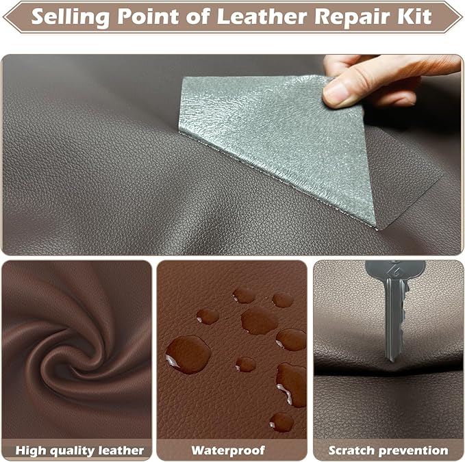 Leather Repair Tape, 23.6x79 inch Leather Patches for Furniture, Self Adhesive Leather Repair Patch for Sofas, Couches, Leather Covers, Seats, Chairs, Vinyl Repair Tape Light Brown