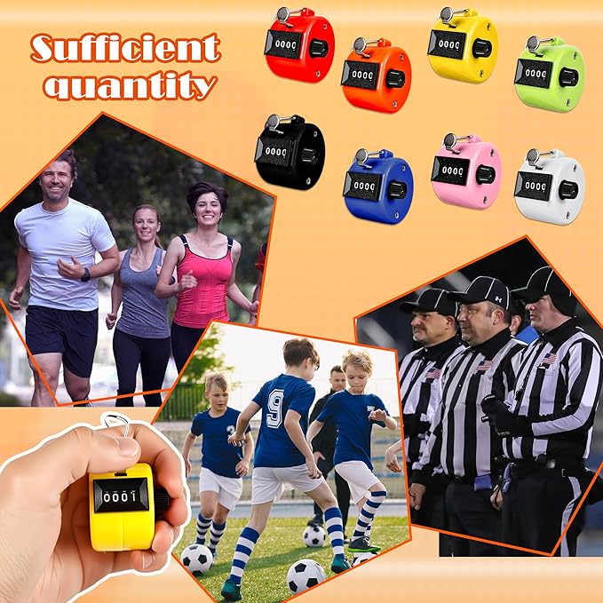 24 Pcs Hand Tally Counter 4 Digit Mechanical Finger Counter Clickers Resettable Handheld Palm Number Click for Lap Coaching Knitting Fishing Golf and Row