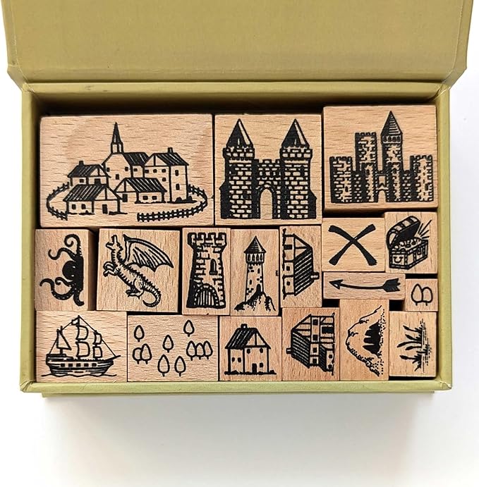 Lord Of Maps Fantasy Map-Making Stamp Kit Expansion - 18-Piece Rubber Stamp Set for TTRPG, World Building, Battle Maps, Journaling, Arts & Crafts - Castles, Villages, Towers
