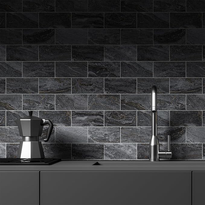 100 Pieces Peel and Stick Backsplash for Kitchen, 3" x 6" PVC Subway Tile 2025 Upgraded Gray-Gold Stone Backsplash Stick on Tile Elevate Kitchen Fireplace RV