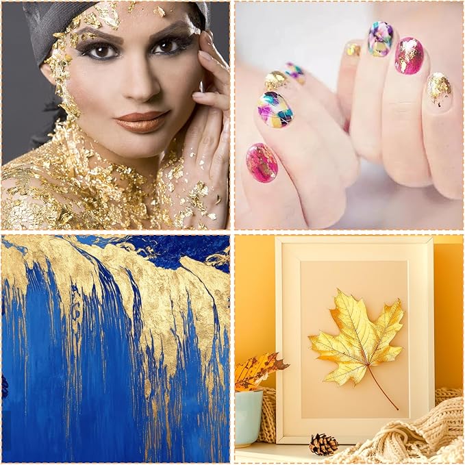 100 Pcs 5.5" X 5.5" Gold Leaf Sheets for Art Foil Paper, Gold & Silver Foils Sheets, Foil Paper Art Foils Sheet for Resin Gilding Crafting Nails Furniture Home Decor with Tweezer & Brush