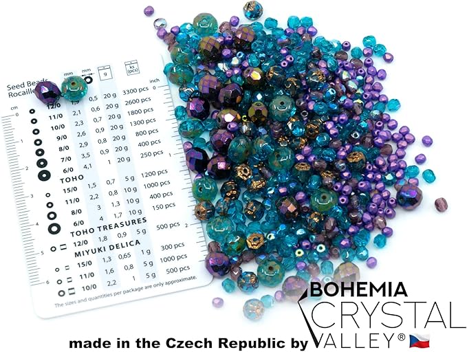 0.88oz of Blue Purple Mix of Czech Faceted Fire Polished Beads (Round, Catherdal, Rondelle)