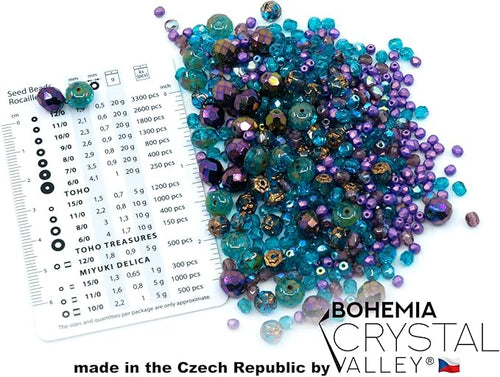 0.88oz of Blue Purple Mix of Czech Faceted Fire Polished Beads (Round, Catherdal, Rondelle)