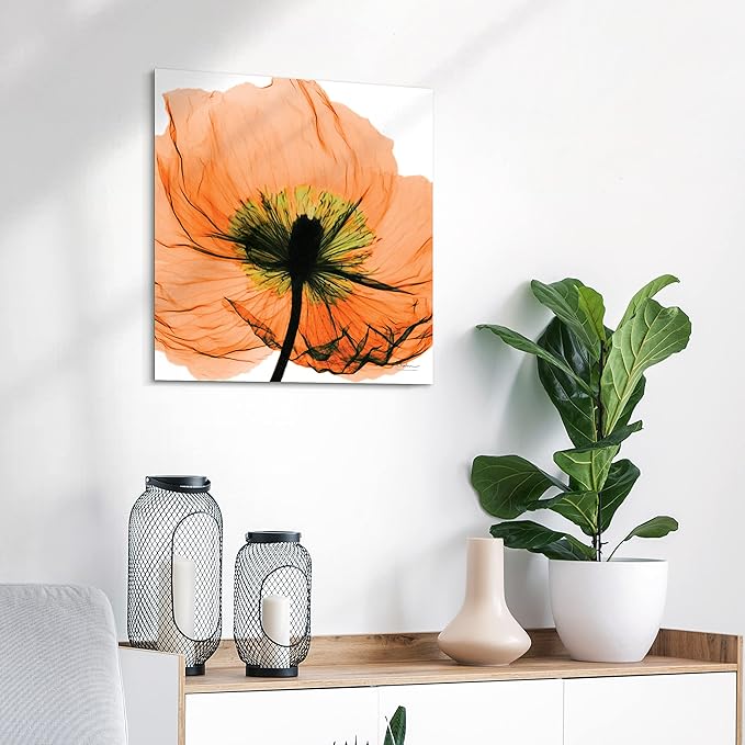 Empire Art Direct Frameless Free Floating Tempered Glass Panel Graphic Wall Art Ready to Hang, 24" x 24", Poppy Orange Flower