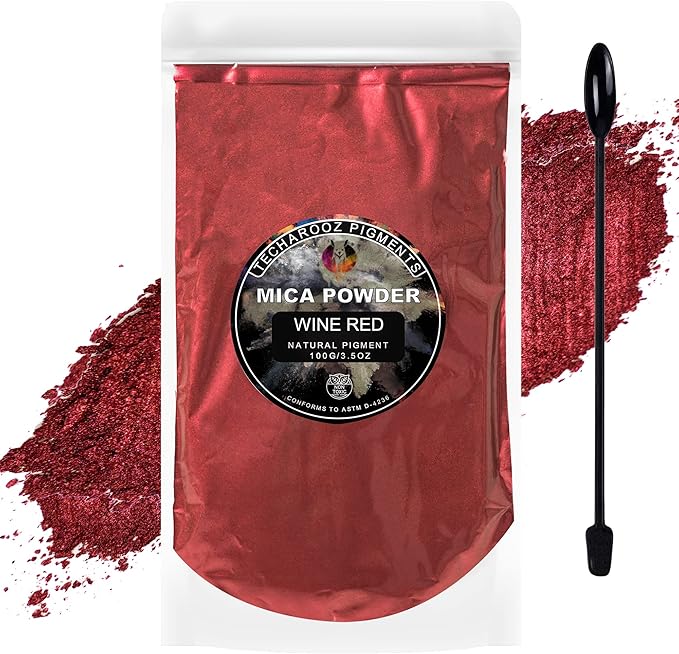 Wine Red Mica Powder for Epoxy Resin 100g / 3.5oz. Sealed Bag- TECHAROOZ 2 Tone Resin Dye Color Pigment Powder for Lip Gloss, Nails, Colorant for Slime Bath Bombs Soap Making & Polymer Clay