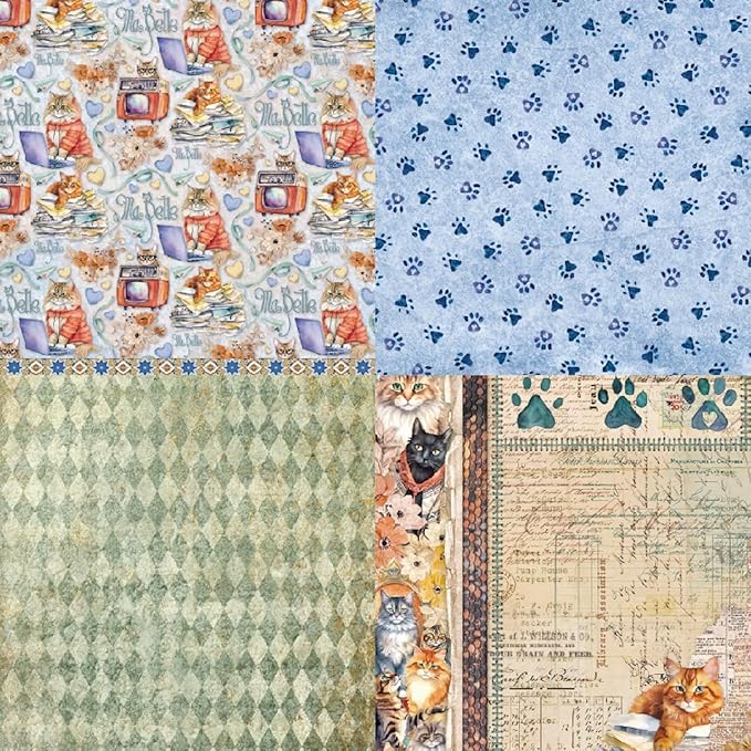 24 Sheets Kitten Decorative Scrapbooking Paper Pad 6x6 Craft Paper Single-Side Card Making Supplies for Junk Journal, Origami, Holiday Journaling