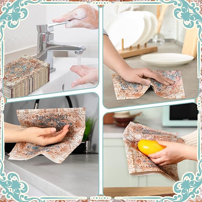 Yeaqee 100 Pcs Vintage Boho Napkins Paper Guest Towels 2 Ply Decoupage Napkins Disposable Decorative Hand Towel for Bathroom Kitchen Fall Wedding Party Dinner(Brick Red and Dark Blue)