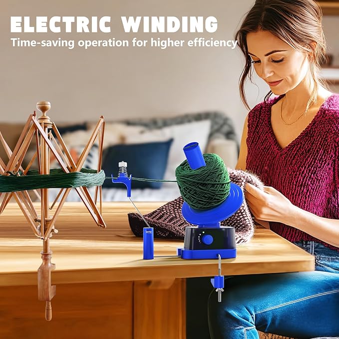 Yarn Winder, Electric Yarn Ball Winder for Crocheting, Efficiently Cake with Strong Tension Adjustable Speed Up to 13 oz, Automatic Spinner Wool for Knitting Enthusiast (Blue)