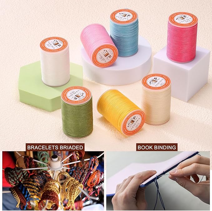 uxcell Round Leather Sewing Waxed Thread, 55m / 60 Yards Polyester Wax String, 0.80mm Wax Stitching Cord for Leather Crafts, Bookbinding, Bracelets Braided, Sapphire Blue, 2pcs