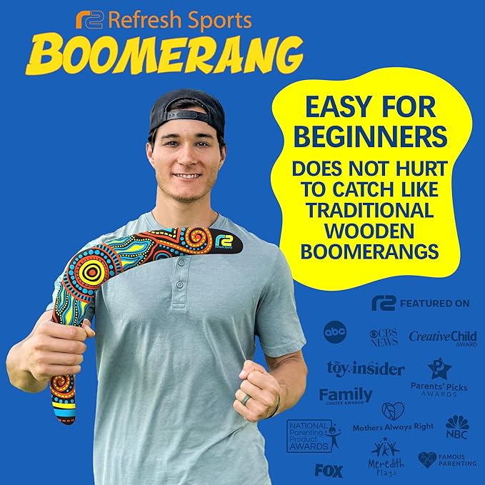 Refresh Sports Beach Boomerang Toy for All Ages - Outside Beach Games Adults & Toys for Kids - Fun Outdoor Backyard Toys for Boys - Soft Boomerangs Pool Game & Birthday Gift Ideas for Boys & Girls