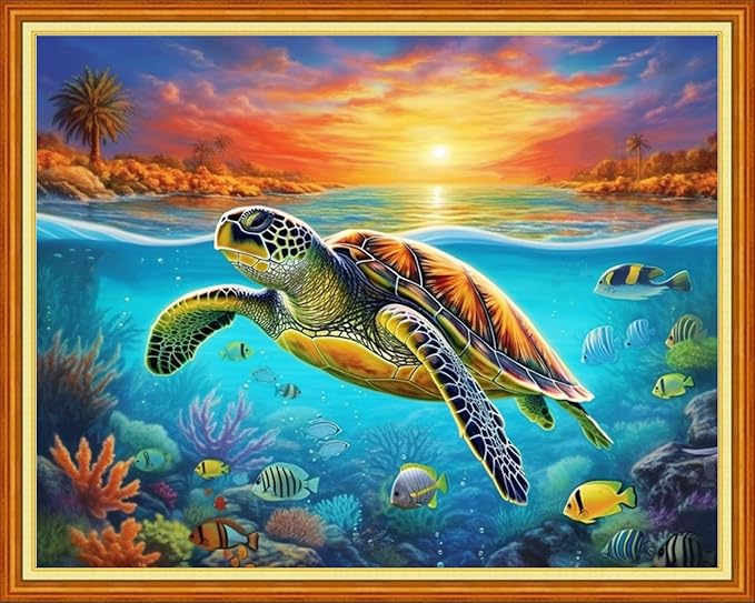 Joyhoor Cross Stitch Kits for Beginners Stamped Cross-Stitch Supplies Needlework preprint Embroidery Kits for Adults DIY Needlepoint Kits Embroidery Patterns 11CT-Millennium Turtle 16x20 inchs